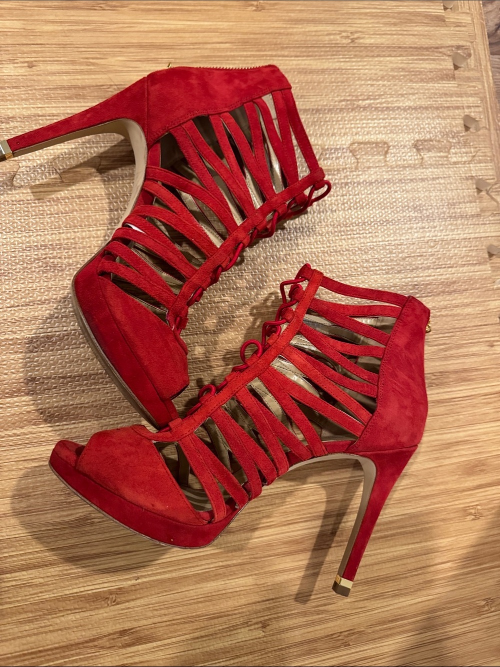Red Strappy Suede High Heel Sandals Michael kors- Women